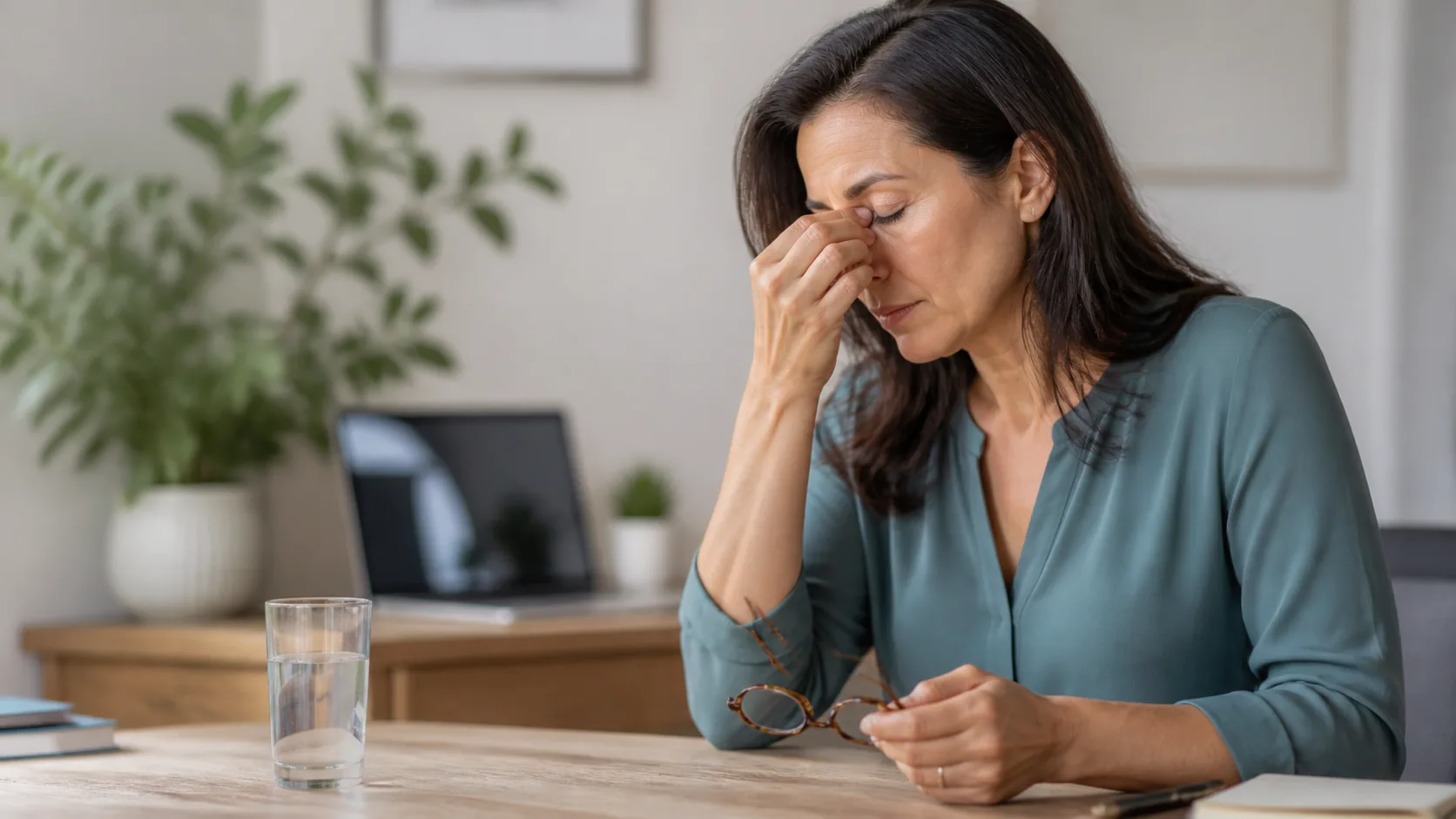 Person resting tired eyes after screen use